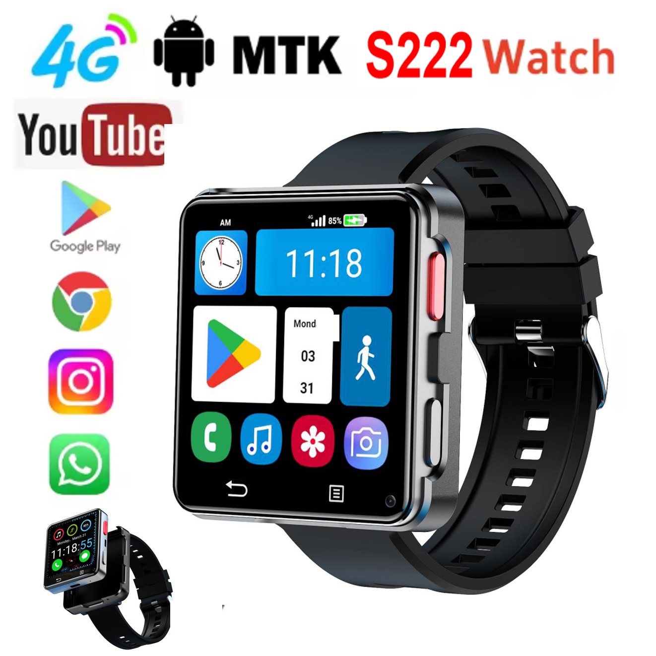 Watch Smartwatch - Smartwatch S222 4G con scheda SIM,